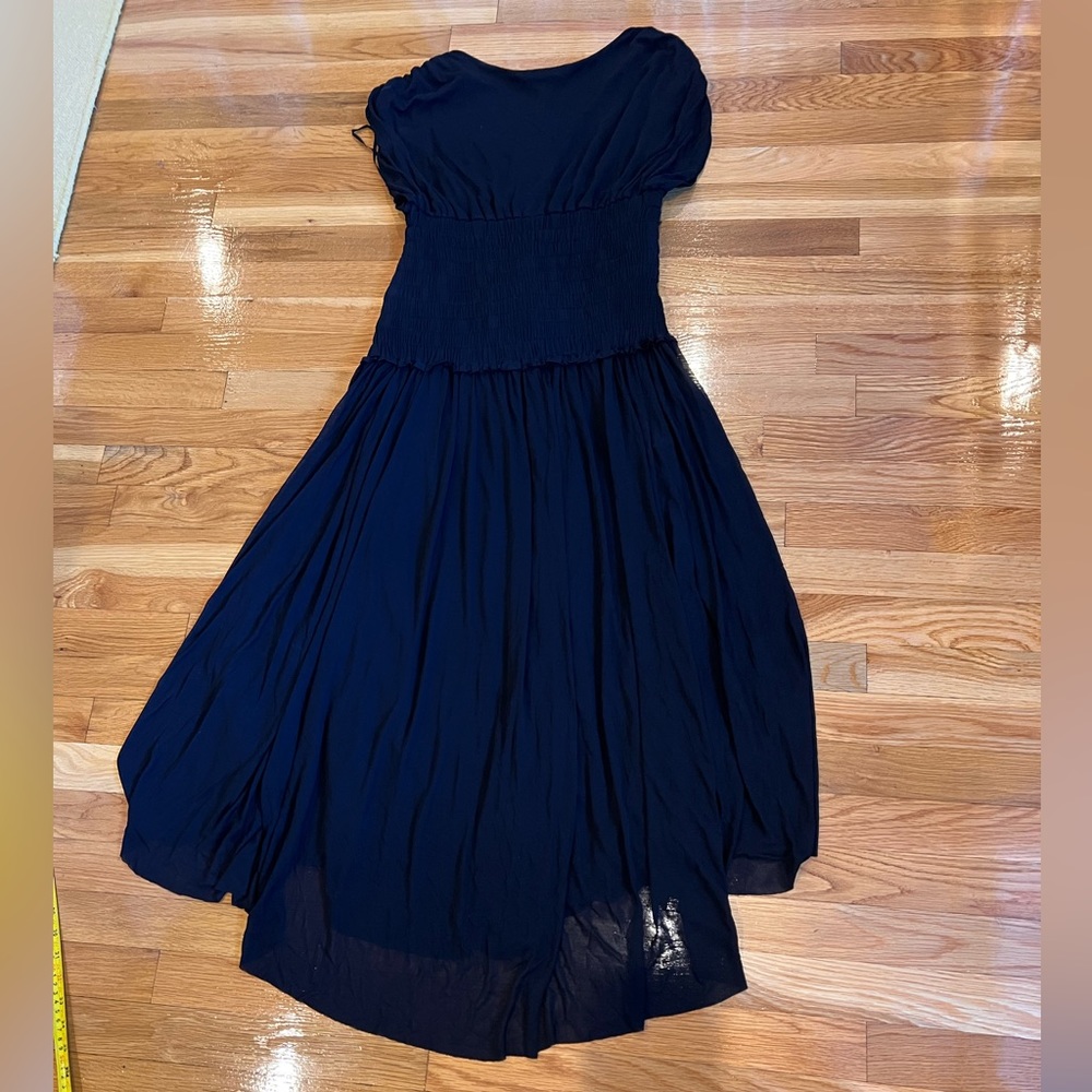 ALC rayon draped black V neck maxi dress with ruched waist. Size S